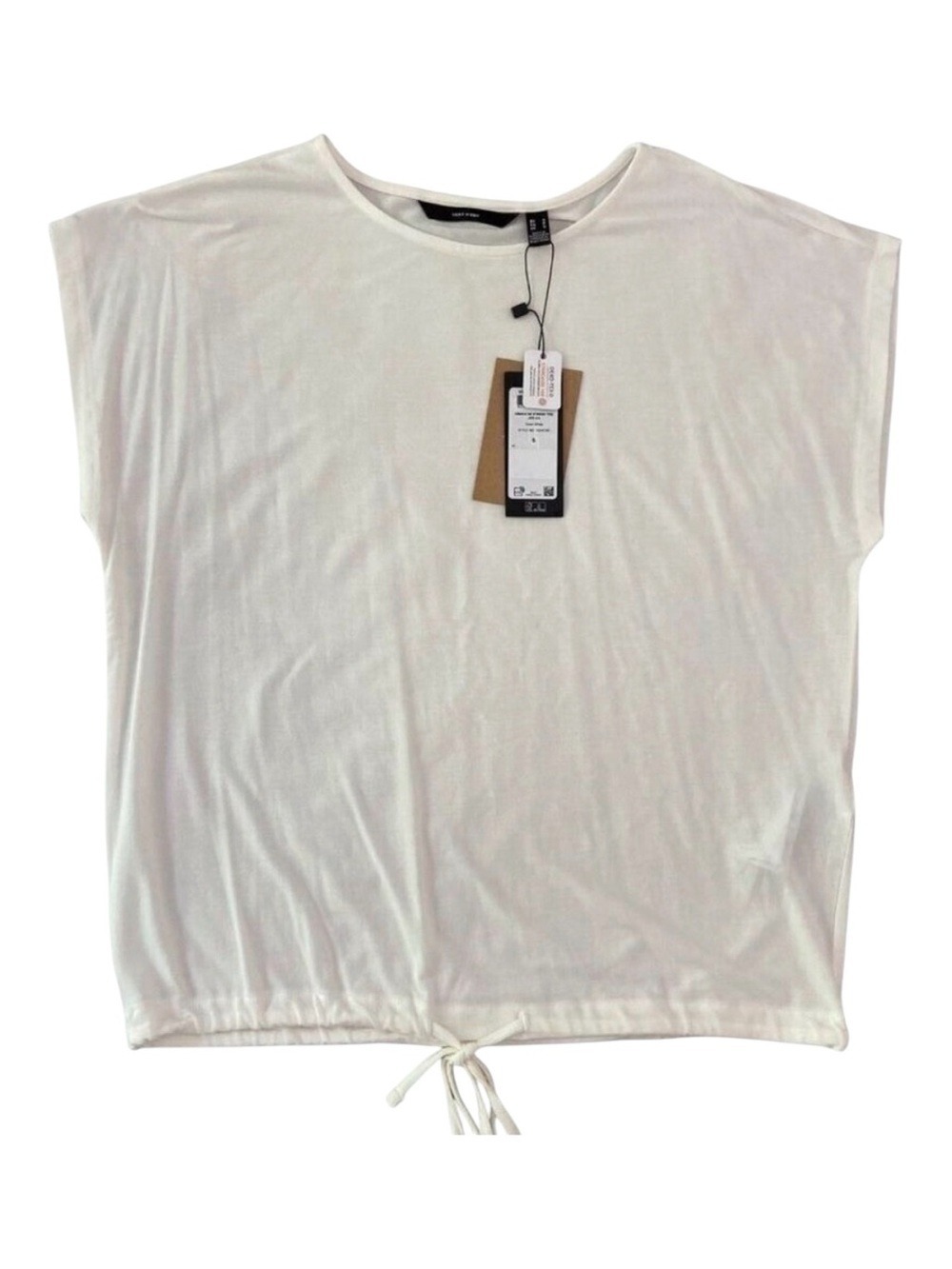 NWT Vero Moda ecru white top tie bottom lightweight short sleeve crew small boxy